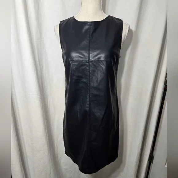 5/48 Sleeveless Faux Leather Mini Dress Black Sz Small NWT - Picture 1 of 9